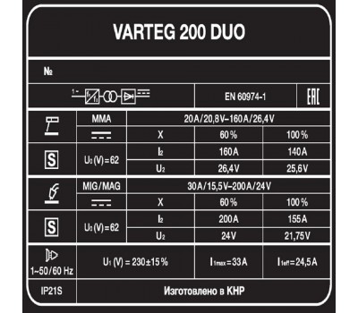 Сварочный полуавтомат Varteg 200 DUO