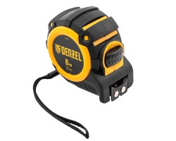 Рулетка 8м х 32мм, автоматич. фиксац., нейлон. покрытие, магнит. зацеп, двухстор. разметка Denzel