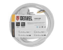 Шнур сетевой Energy Series, ПВС, 1,5 м, 3 x 1,5 мм, с неразборной вилкой, белый, Denzel-foto6