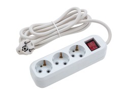 Удлинитель бытовой 3 м, 10A, тип УХз10, с заземлением и выключателем, 3 розетки, Сибртех
