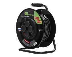 Удлинитель силовой 20 м, 16А, тип УХз16, КГ 3 x 2.5 мм, на стальной катушке, 4 розетки Сибртех