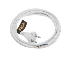 Шнур сетевой Energy Series, ПВС, 3 м, 2 x 1 мм, с неразборной вилкой, белый, Denzel