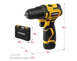 STEHER 12 В, 35 Нм, 1 АКБ (2 Ач), бесщеточная дрель-шуруповерт, кейс (CDB-120-1)-foto15