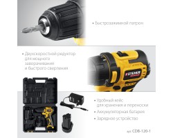 STEHER 12 В, 35 Нм, 1 АКБ (2 Ач), бесщеточная дрель-шуруповерт, кейс (CDB-120-1)-foto4