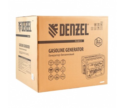 Генератор бензиновый PS 80 E-3, 6.6 кВт, 400 В, 25 л, электростартер Denzel
