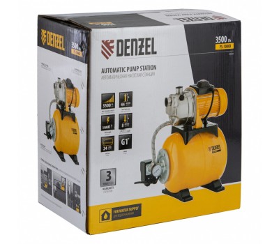 Насосная станция PS1000Х, 1000 Вт, 3500 л/ч, ресивер 24 л, подъем 44 м, нержавейка Denzel