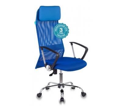 Кресло руководителя Бюрократ KB-6N синий TW-05 TW-10 сетка/ткань с подголов. крестовина металл хром