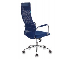 Кресло руководителя Бюрократ KB-9N синий TW-05N TW-10N сетка/ткань с подголов. крестовина металл хром-foto4