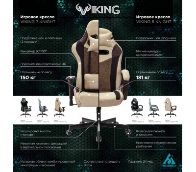 Кресло игровое Zombie VIKING 6 KNIGHT Fabric коричневый/бежевый с подголов. крестовина металл
