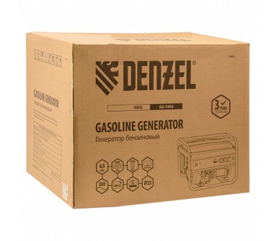 Генератор бензиновый GE 7900, 6.5 кВт, 220 В/50 Гц, 25 л, ручной пуск Denzel